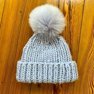 Free People Pom Knitted Beanie Hat Light Lavender Grey